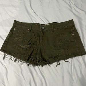 Garage army green ripped jean short shorts